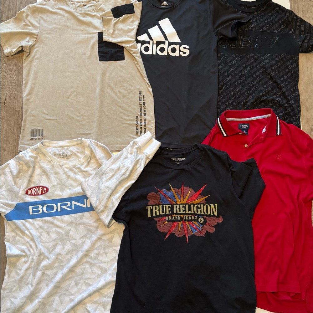 Lot Of 6 Mens T-Shirts - 1 Small -  1 Medium - 3 Larges - 1 XL. 1 Long Sleeve